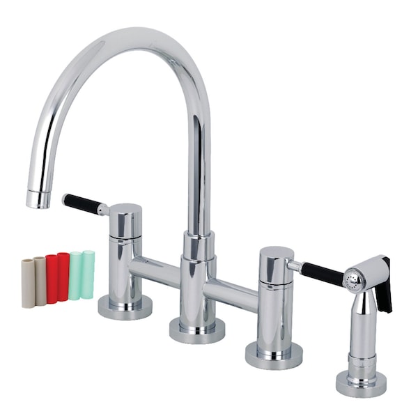 KS8271DKLBS 2-Handle Bridge Kitchen Faucet W/ Brass Side Sprayer, Chrm